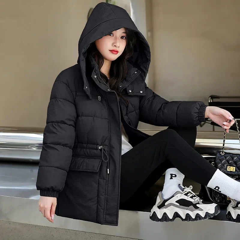 

Down Jacket Women Parkas Winter 2026 New Cotton-Padded Coat Ladies Long Loose Thick With Large Overcoat Pockets Jacquard Outwear