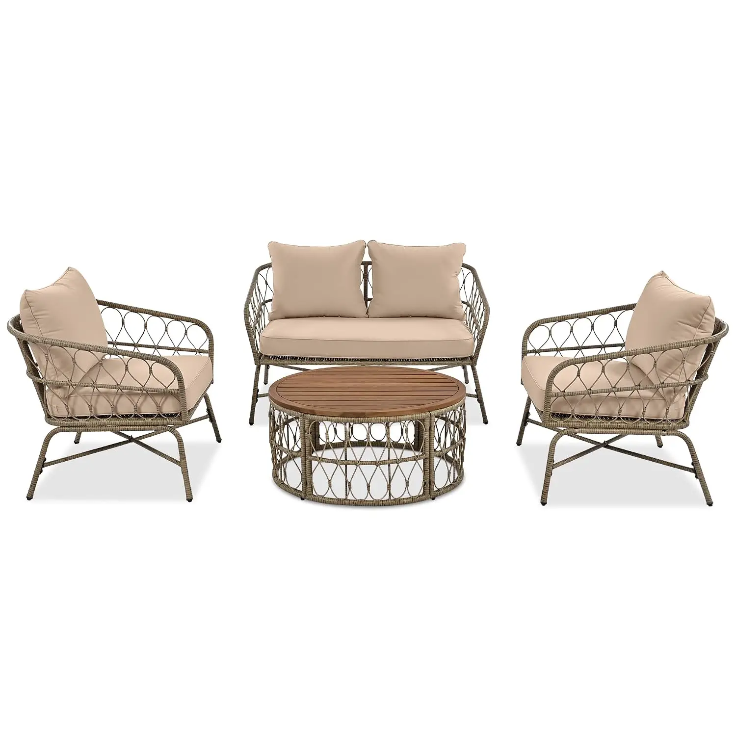 4-Person Outdoor Patio Sofa Set with Removable Cushions, Beige, Customized