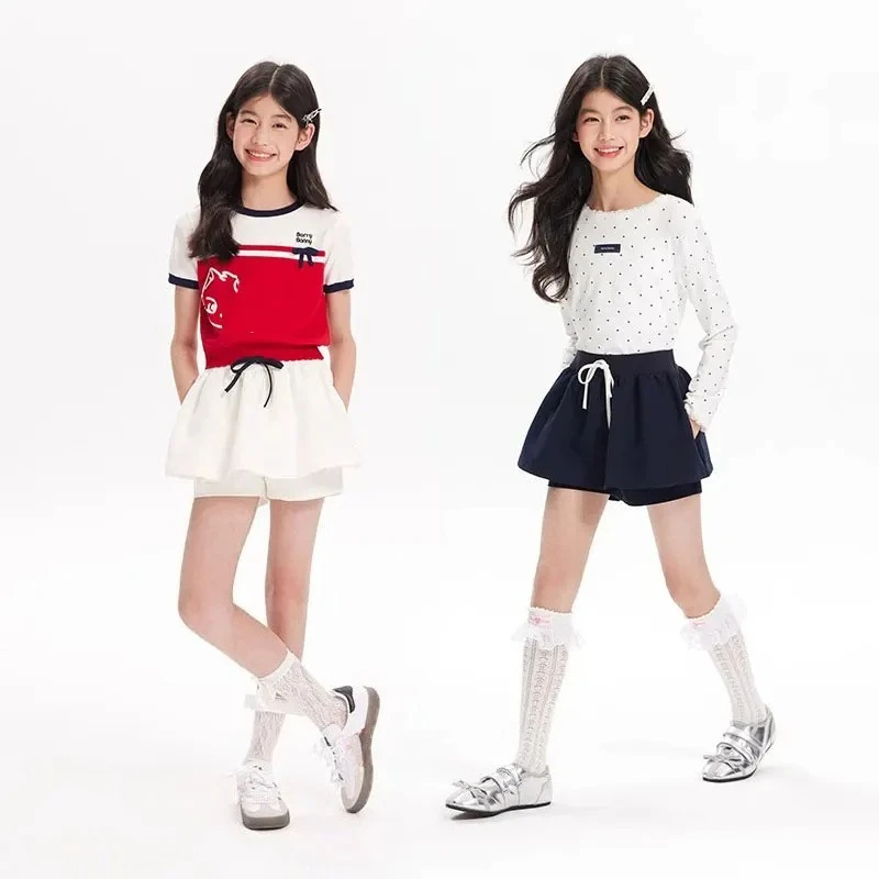 Girls Sports Shorts Summer Loose Wide-leg Five-point Pants for Kids Children Straight Casual Pants Teenager Trousers Clothing