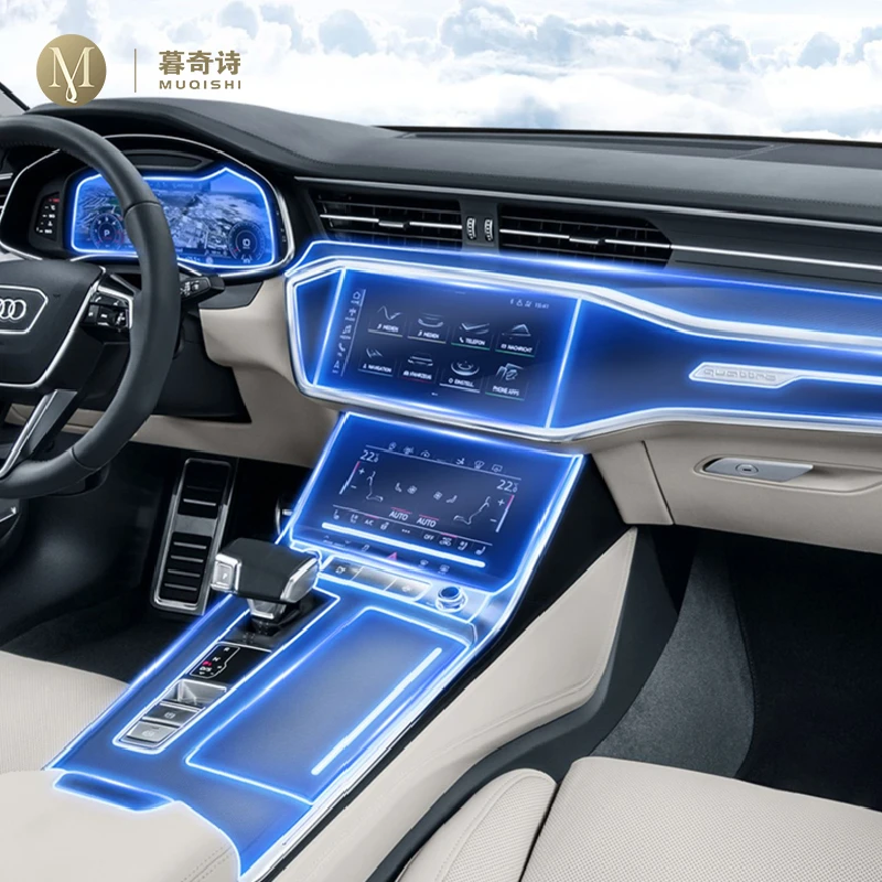 

For Audi A6 A7 C8 2019-2023 Car Interior Film Dashboard piano board Shift center console Anti-scratch transparent TPU PPF Film