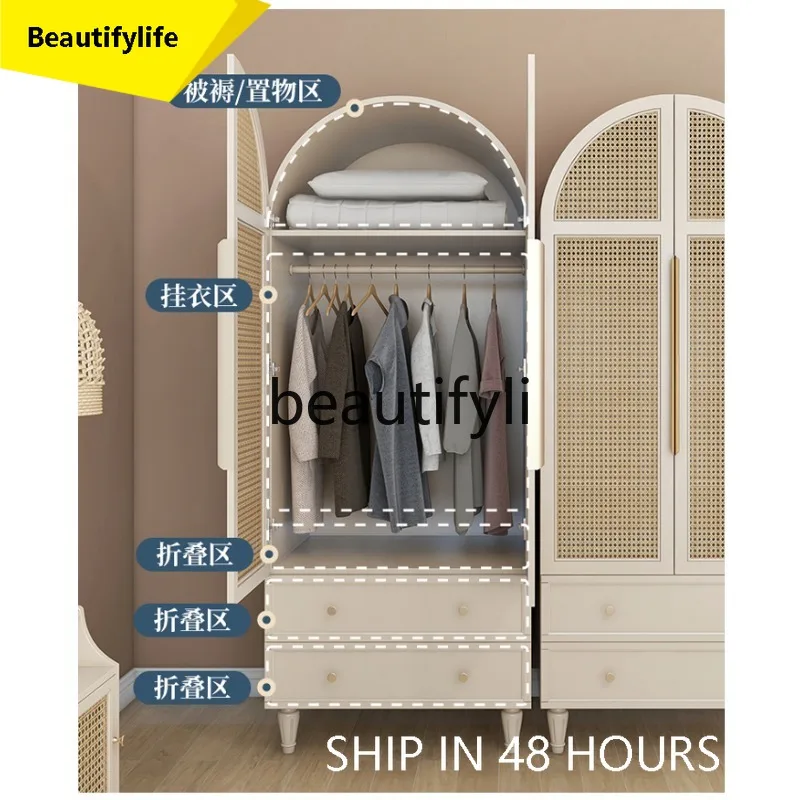 

6239 American-style Light Luxury Woven Rattan Double-door Wardrobe Storage Cabinet Simple Modern Hotel Storage Closet