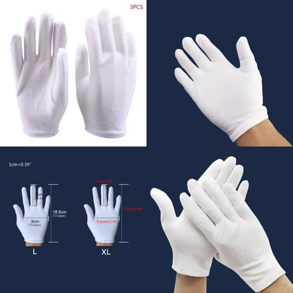 

91AF Cotton Gloves for Dry Hand Anezus White Cotton Gloves Cloth Serving Gloves for Eczema Moisturizing Dry Hand Coin Jewelry