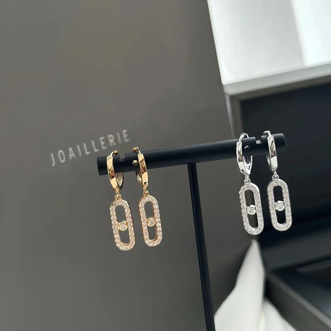 Pendientes de plata de ley 925 para mujer, aretes de circonita de alta calidad con diamantes móviles Pendientes de boda de alta gama, regalos de lujo