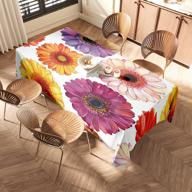 Современный цветочный дизайн скатерти, многоцветное покрытие для стола с цветочным принтом для домашнего декора, простое обслуживание, 3D-печать, кухонная линия