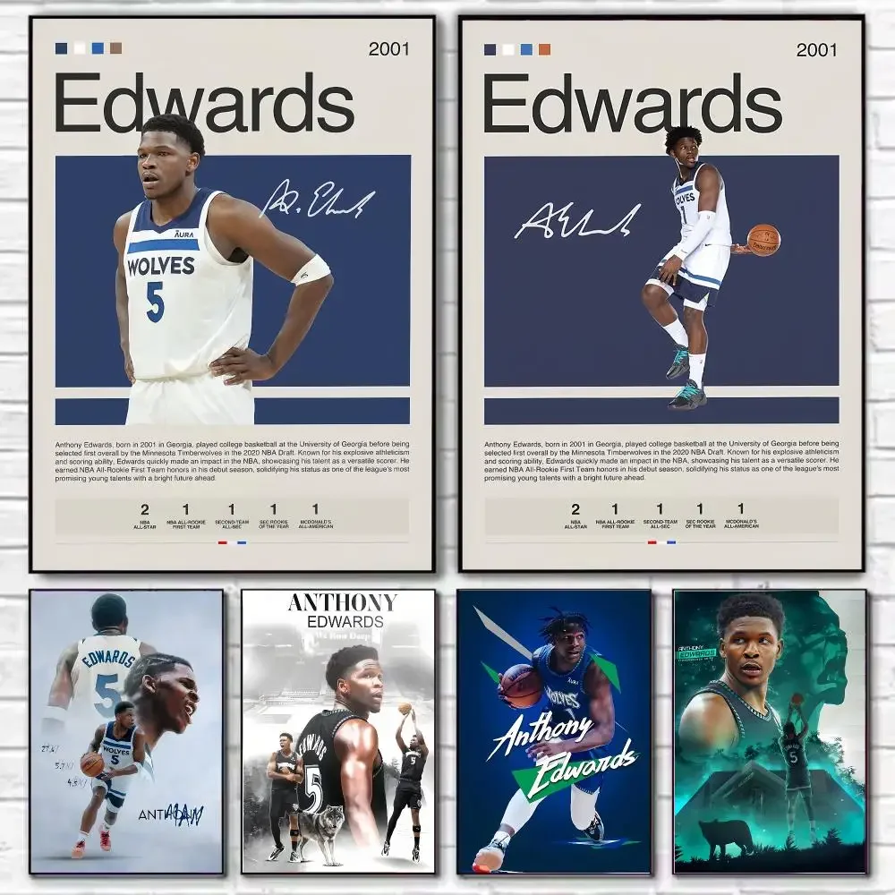 Basketball A-Anthony E-Edwards Poster HD Decorative Wall Art for Living Room Bedroom Café Stylish Home Décor Gift