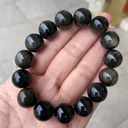 6-12MM Golden Obsidian Bracelet Men Women Black Natural Stone Beaded Bangle For Male Yoga Energy Healing Hand Jewelry