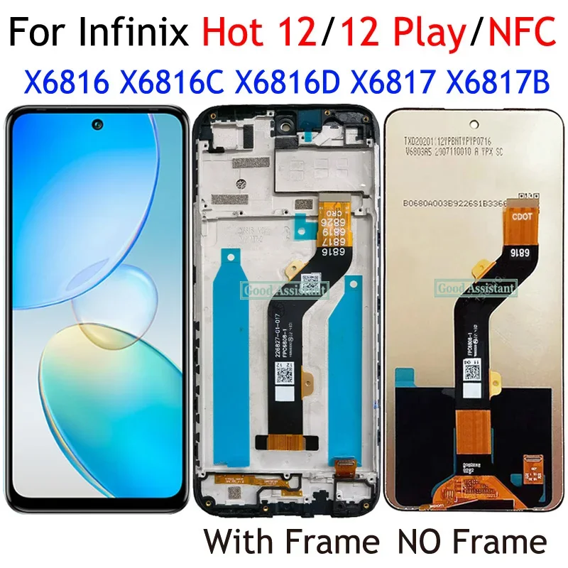 

Black 6.82 inch For Infinix Hot 12 Hot 12 Play NFC X6816 X6817 LCD Display Touch Screen Digitizer Panel Assembly / With Frame