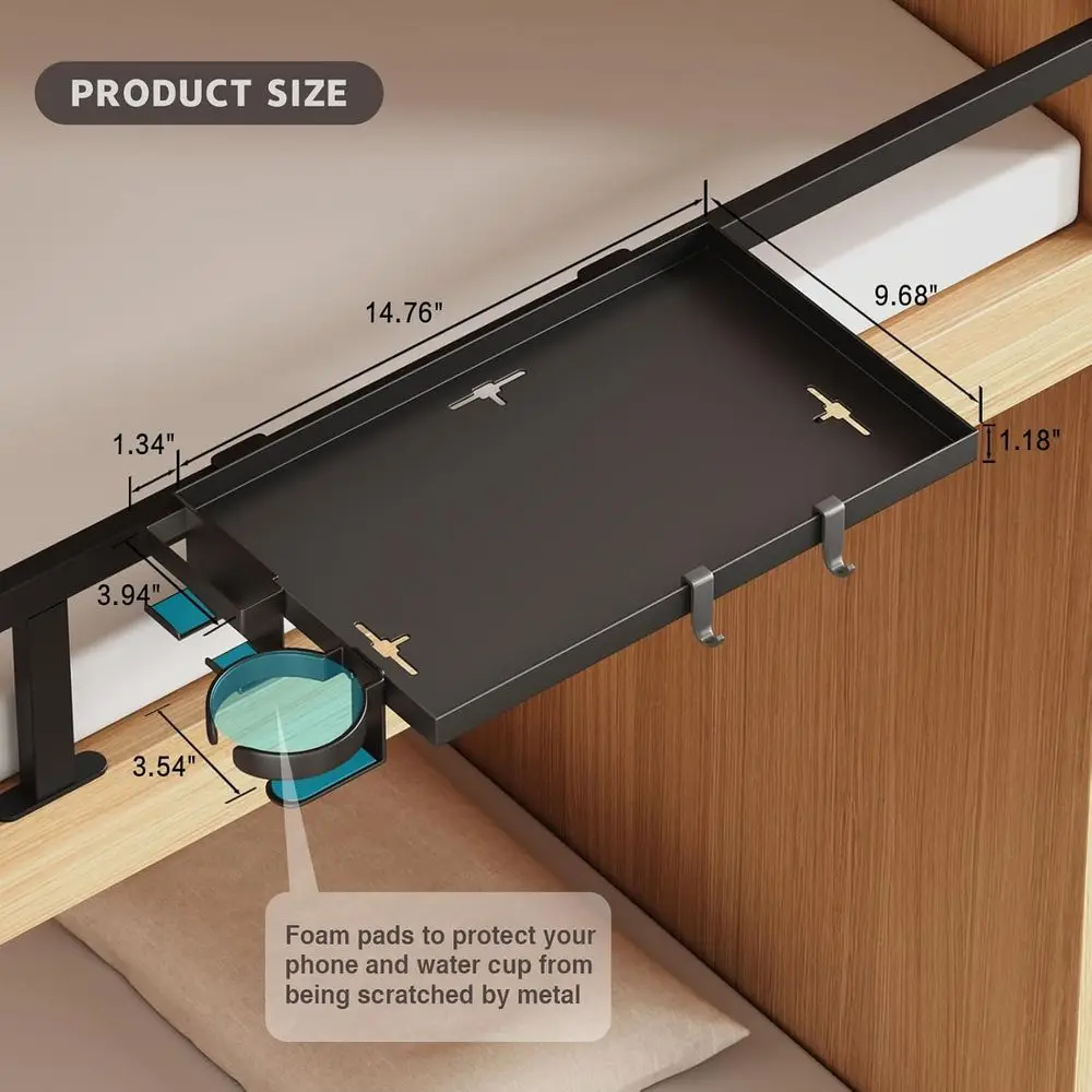Foldable Clip On Bedside Shelf Heavy Duty Tray for Bunk Bed Dorm Nightstand Organizer with Cup and Phone Holder small cabinet