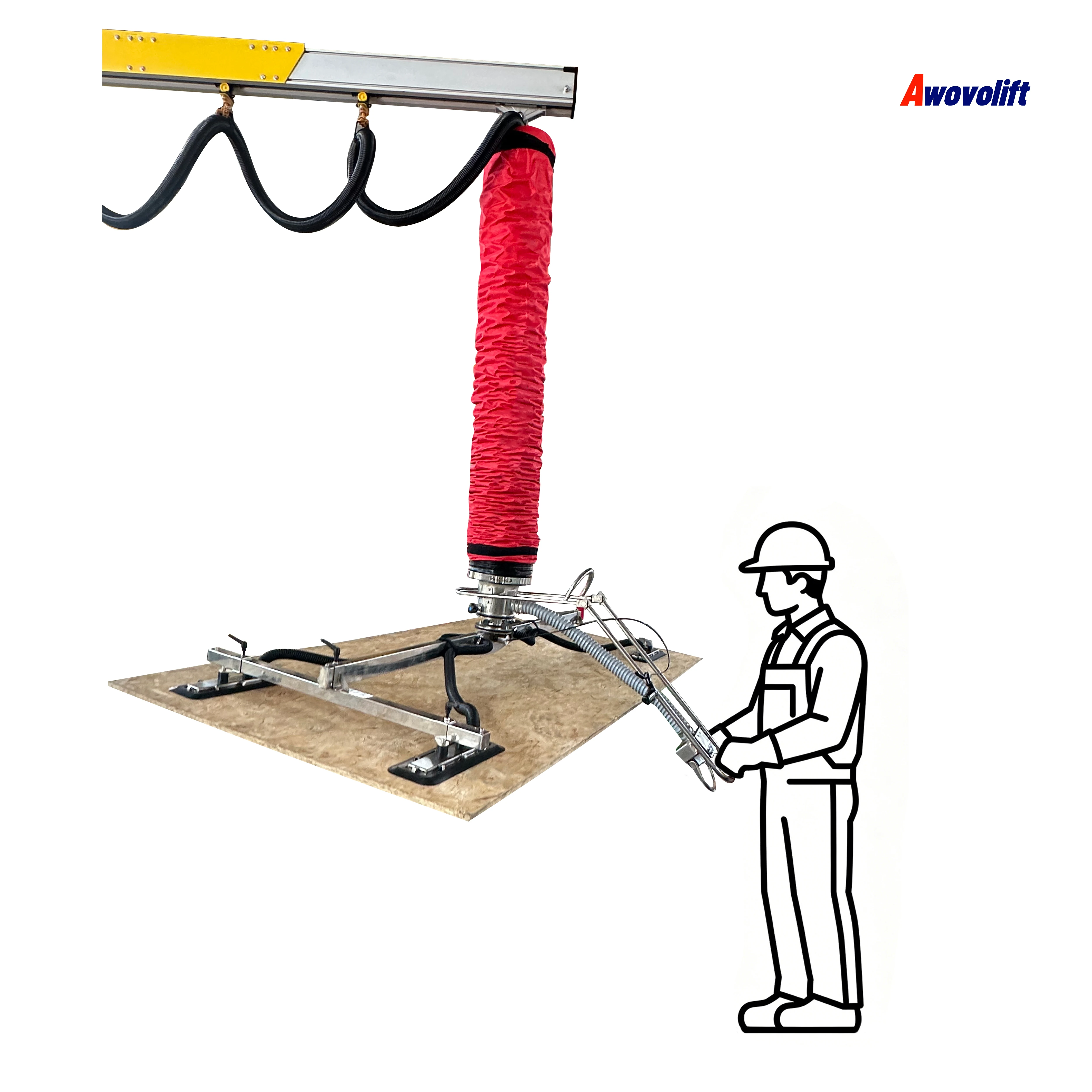 Awovolift Wood Plywood Composite Panel Door Pneumatic Vacuum Tube Lifter 200kg Handling System for Wooden Panels CE