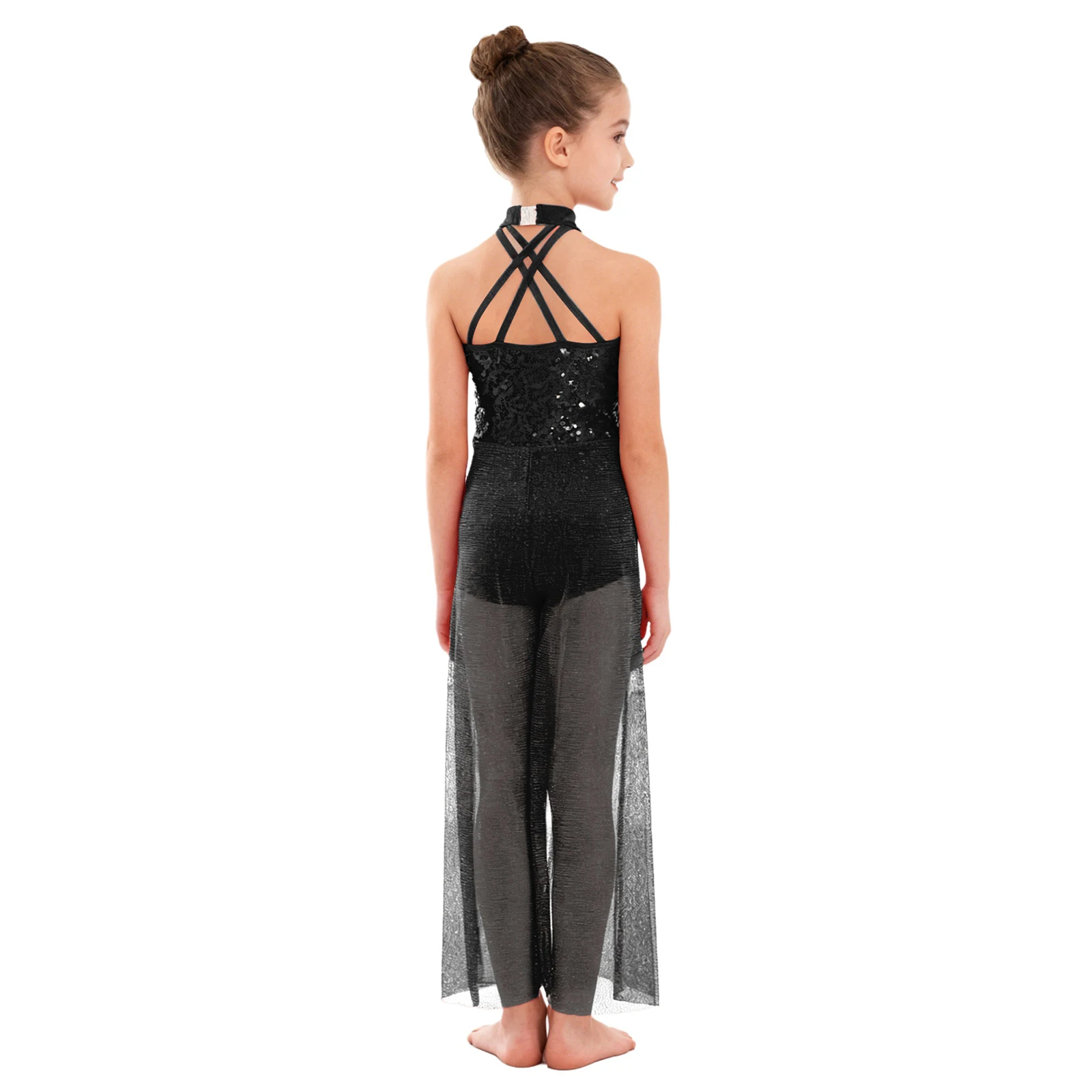 Mädchen Gymnastik- und Ballett-Einteiler Glänzender Pailletten-Jumpsuit für Moderne Zeitgenössische Lyrische Tanz-Performance Kostüme Tanzbekleidung – Detail 7