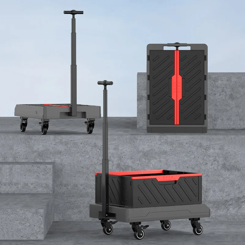 

2 in 1 Folding Platform Flat Cart Basket Trolley Big Load Portable Silent Wheels For Supermarket Shopping Outdoor Home Moving