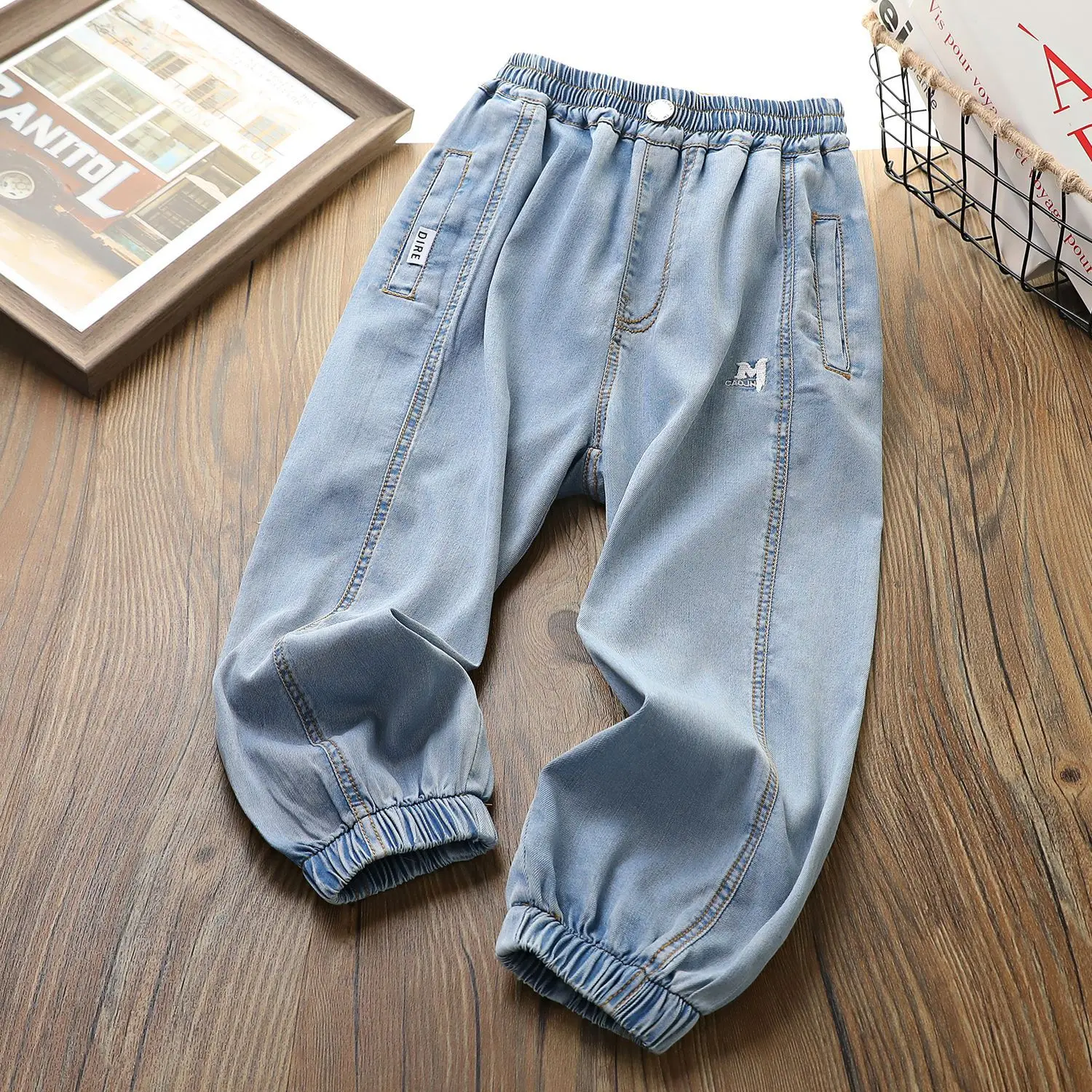 

Big Boys Jeans Elastic Children Denim Pants Class A 2024 New summer