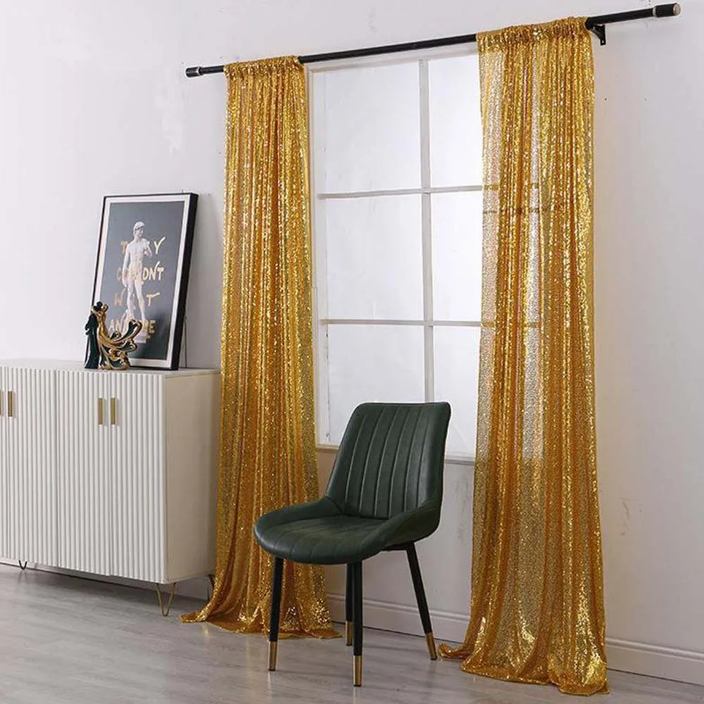 2 Panels Sequin Backdrop Gold for Photography Glitter Fabric Curtain Drapes Background Wedding Parties Home Shimmer Wall DIY