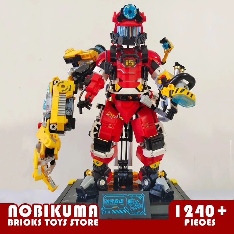 City Firefighter Mecha Building Blocks Creative Mechanical Robot MOC Bricks Children Toys Mech Police 3D Model Adult Kids Gifts