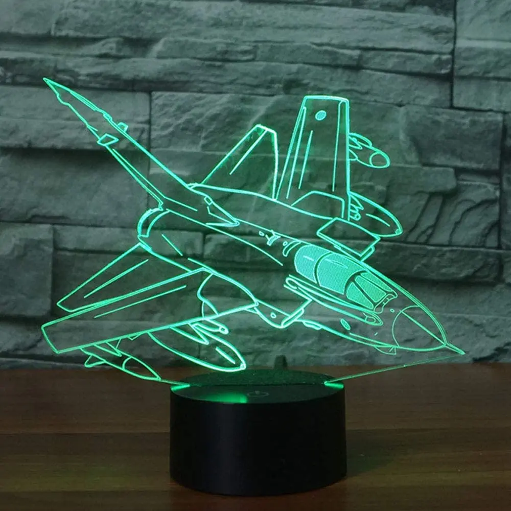 Lámpara Led 3D de avión, luz nocturna de ilusión óptica abstracta, cambio de 7 colores, interruptor táctil, luz nocturna alimentada por USB, regalo