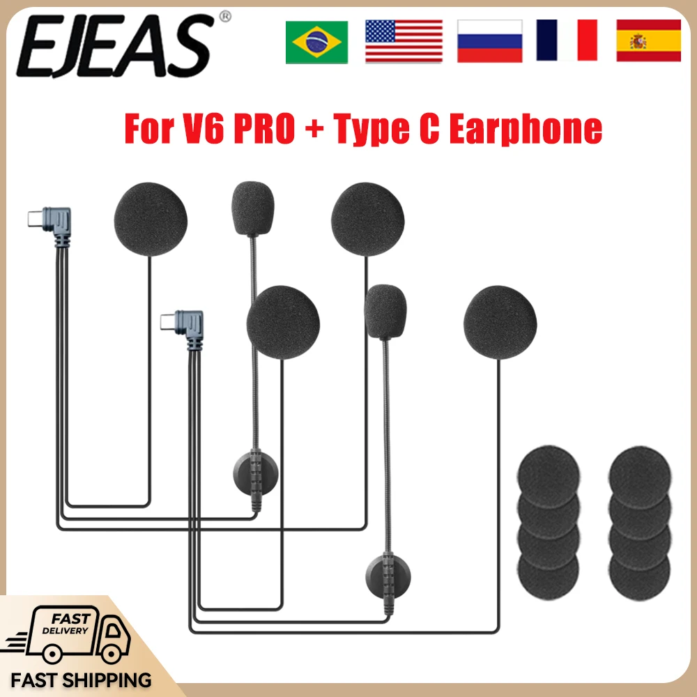 

2/1PCS Type-C Plug Motorcycle Helmet Headset with Speaker Microphone For EJEAS V6 PRO+ EJEAS V4 Bluetooth Interphone Accessories
