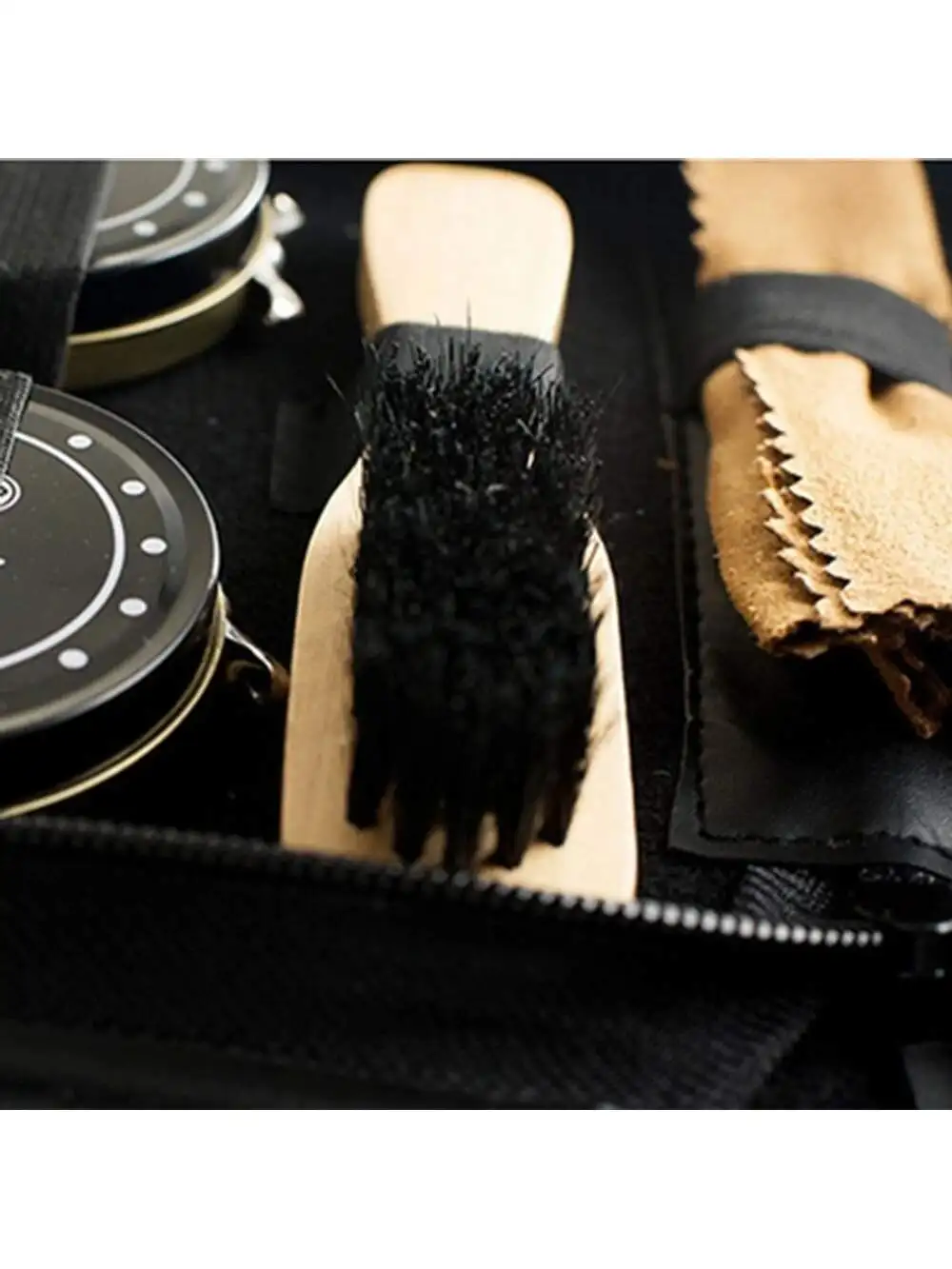 8pcs Shoe Shine Care Kit Black & Transparent Polish Brush Set Home Genuine Leather Shoe Care Set Polish Tool with Bag
