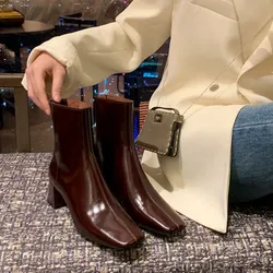 Zipper Boots Women New 2025 Winter Footwear Autumn Shoes Round Toe Rock Ankle Rubber High Heel Genuine Leather Ladies