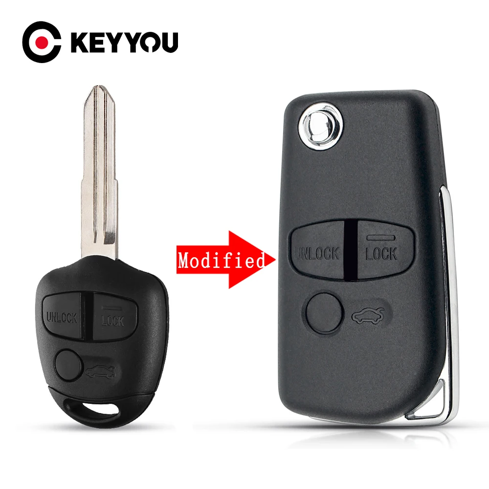 KEYYOU 2/3 Buttons Car Remote Key Shell Case For Mitsubishi Outlander Pajero Lancer Evolution Grandis Flip MIT11 / MIT8 Key Case