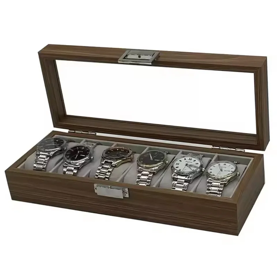 New Style Black Walnut Grain Wooden Watch Storage Display Box Set Of 6, Wooden Watch Packaging Box