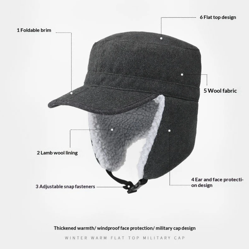 الخريف والشتاء في الهواء الطلق طوي سميكة الدافئة صوف الضأن بطة اللسان قبعة الأذن الصوفية #3
