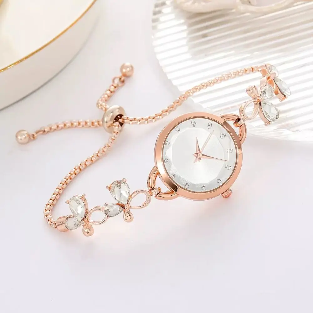 Exquisite Adjustable Bracelet Watch Rhinestone Alloy Quartz Watch Chain Watch for Women Girls