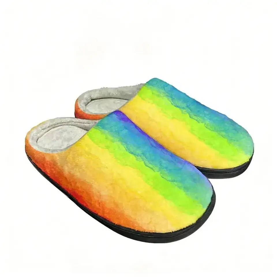 Glitter Rainbow Prid Home Cotton Custom Slippers Mens Womens Latest Sandals Bedroom Plush Indoor Keep Warm Shoes Thermal Slipper