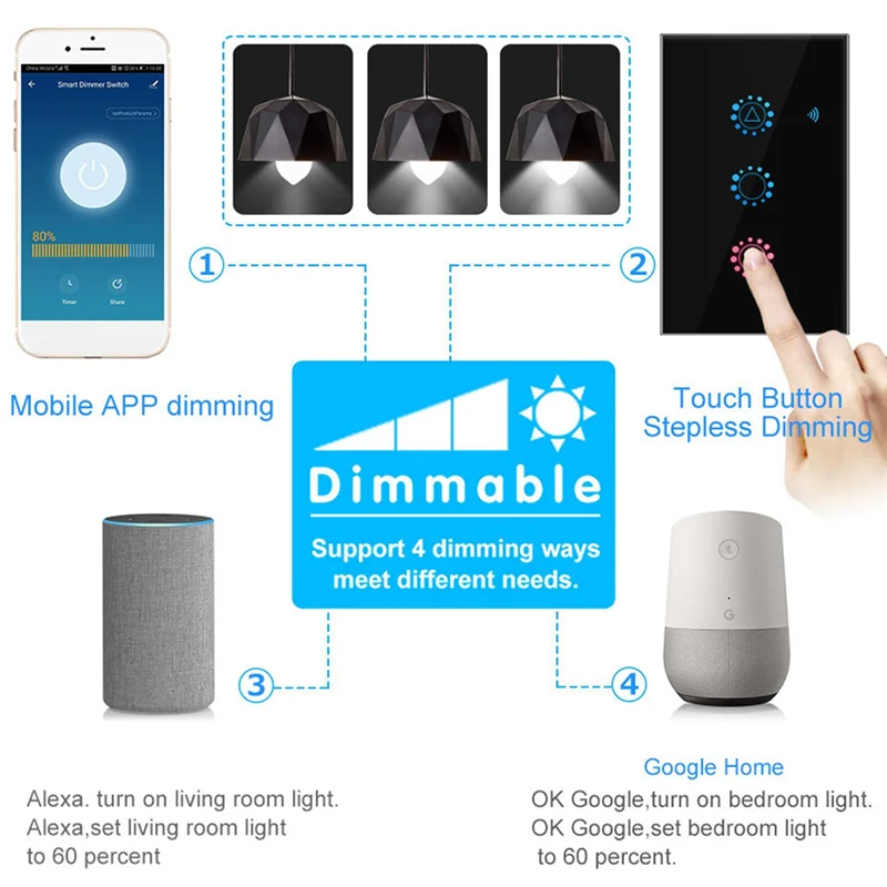 T23C Tuya Smart Leben LED Dimmer Schalter Wifi Smart Licht Touch Schalter Dimmen Kompatibel Für Google Hause