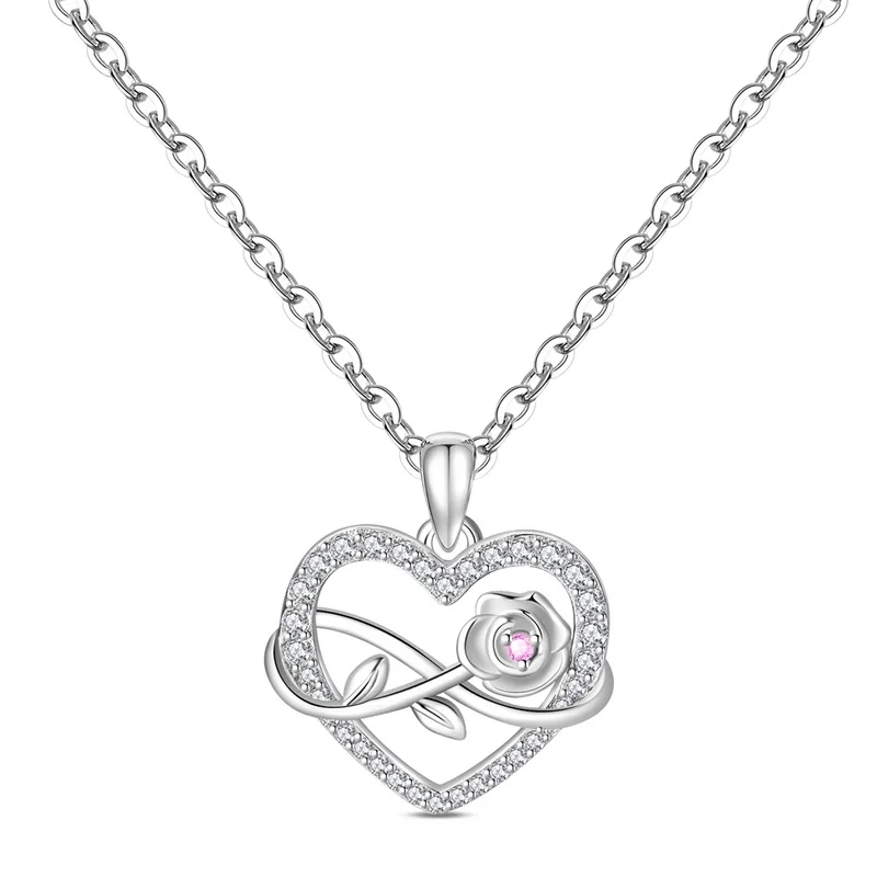 

Classic Chain Necklace 100% 925 Sterling Silver Original Heart-shaped Roses Pendants For Women Fine Jewelry Valentine's Day Gift