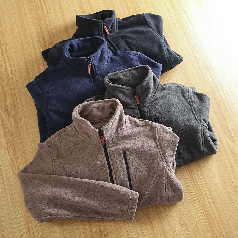 Comfortable Warm High Density Fleece Casual Hooded Pure Color Jacket Outerwear for Men Youth Fashion Polyester Fiber Long Sle...