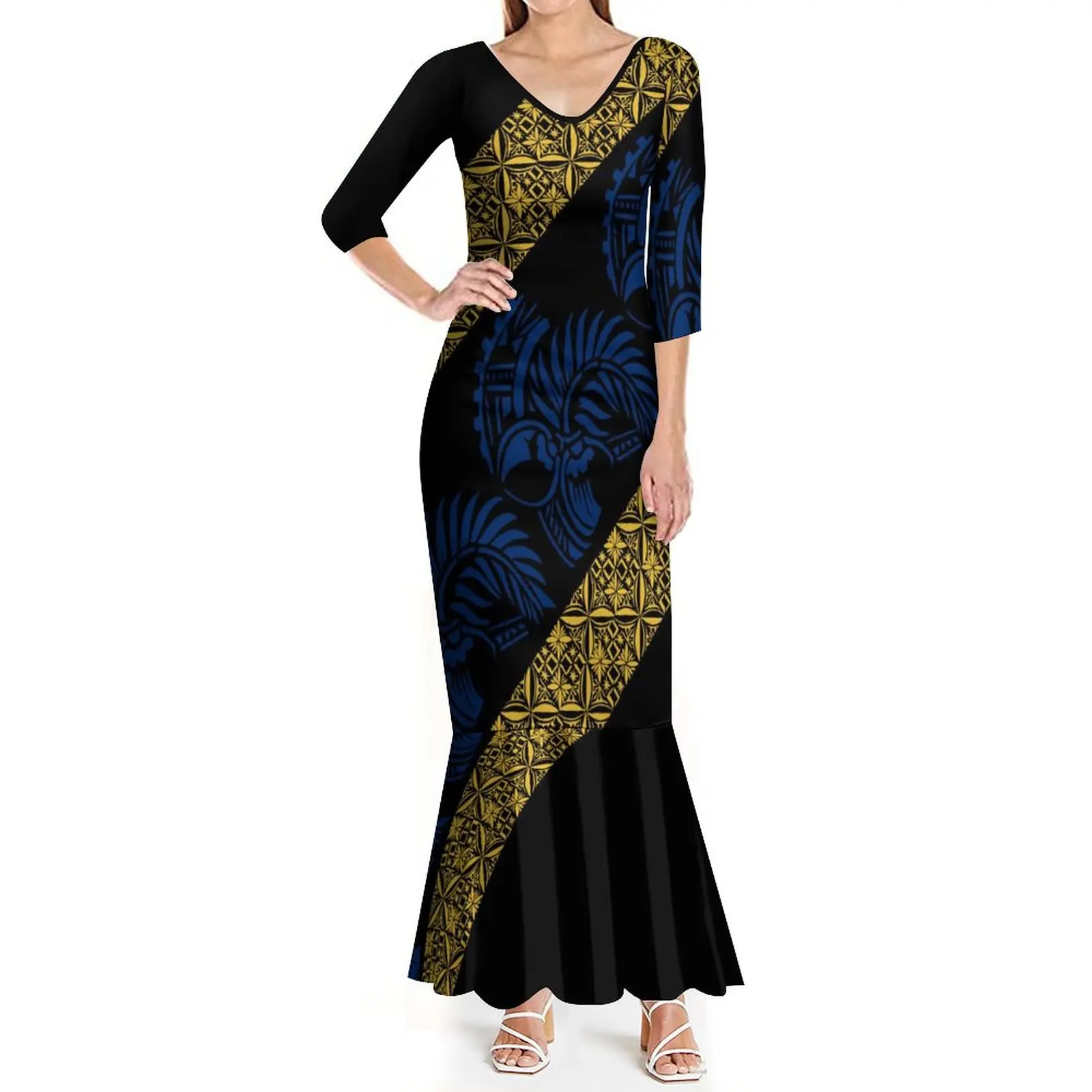 Clothing Wholesale Women's Dresses Custom Polynesian High Quality Maxi 2023 New Design Elegant Banquet Dress With Lotus Skirt