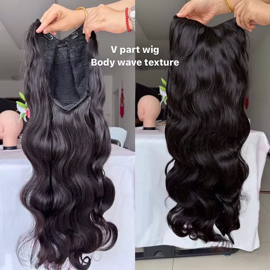 V Part Wigs Human Hair Body Wave Machine Wigs Human Hair Half Wigs With Clip IN Wig Beginner Friendly