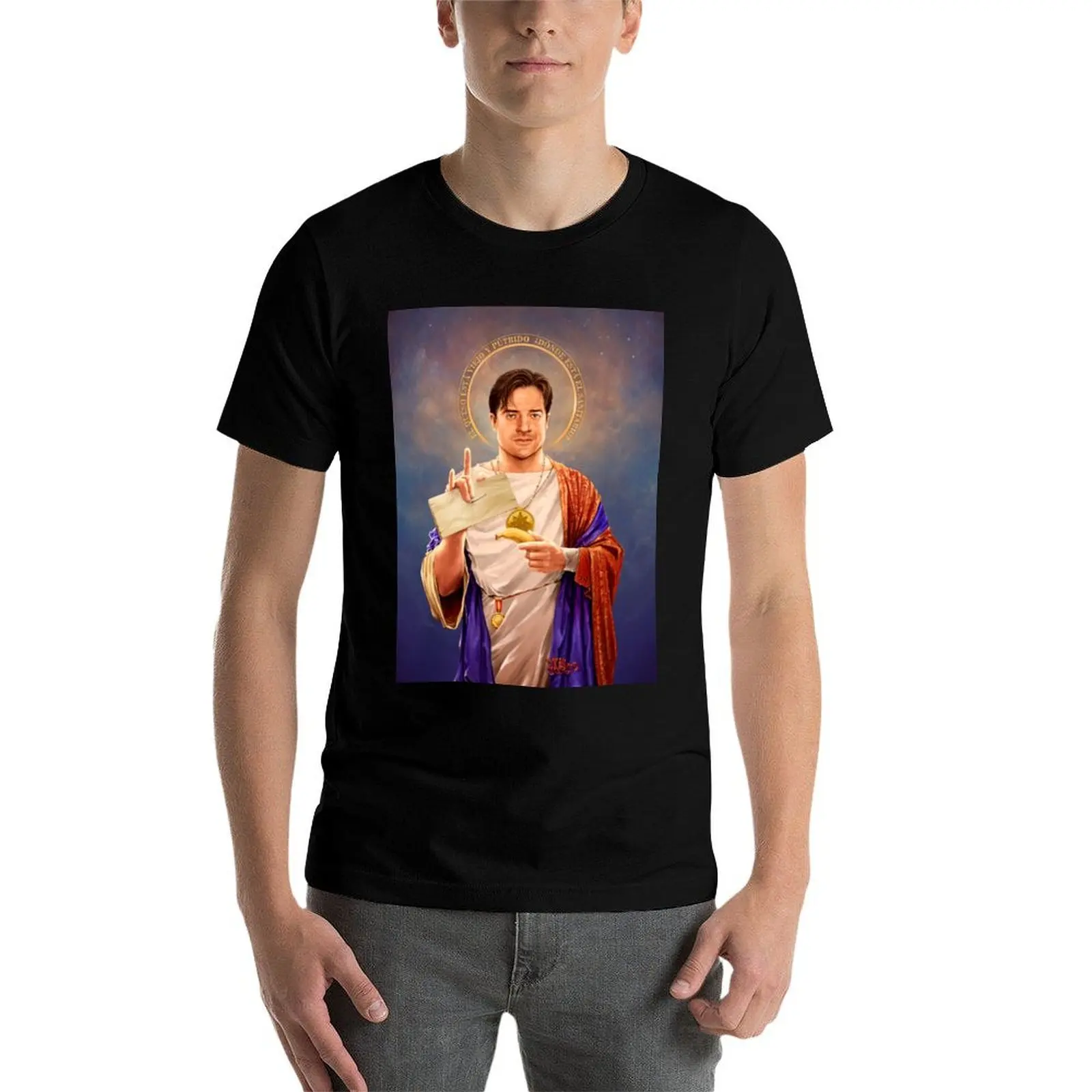 

Saint Brendan of Fraser, Brendan Fraser Original Religious Painting T-Shirt t shirts with prints funny t shirts man T-Shirt