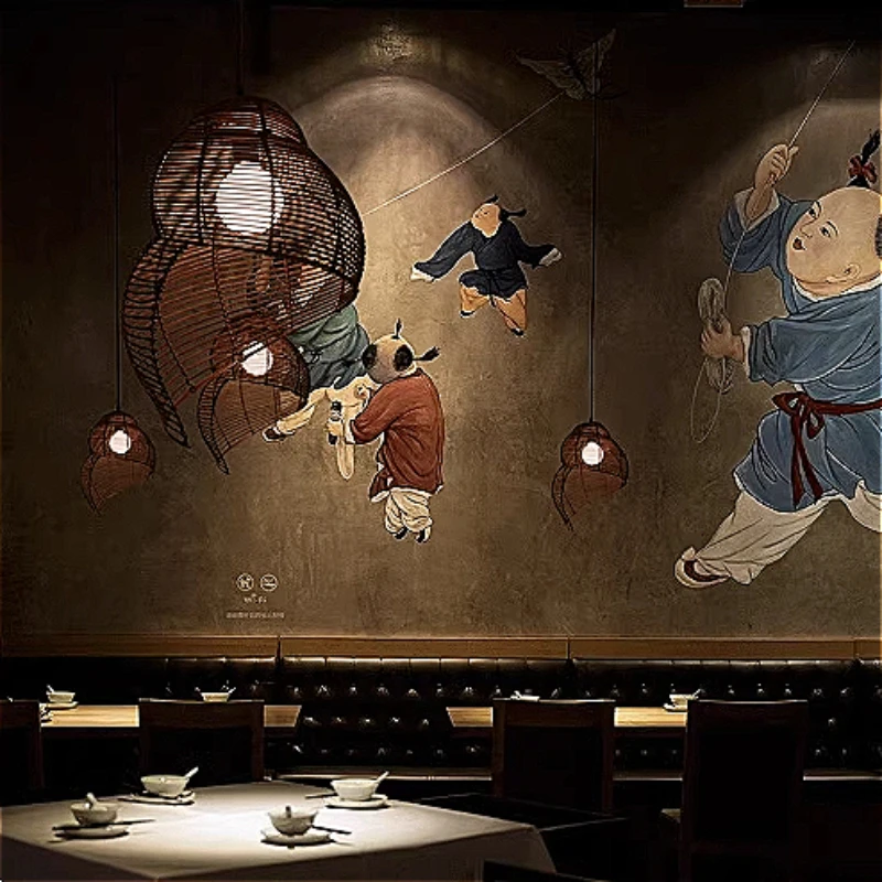 

Handmade Bamboo Conch Chandelier Retro Chinese Restaurant Bar Lamp Creative Personality Cafe Teahouse Decorative Pendent Light