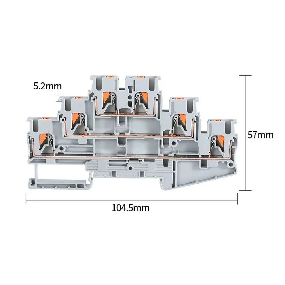10Pcs PT2.5-3L Din Rail Terminal Block 3 Level Push In Wire Connector 2.5mm² Quick Wiring Electrical Cable Splitter