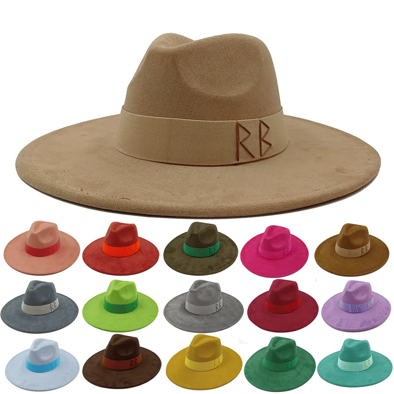 

2026 Красочная замшевая шляпа-федора с буквами, мужская и женская, с каплевидным верхом, люксовый дизайн, цвет кофе, для вечеринок, сомбреро для мужчин