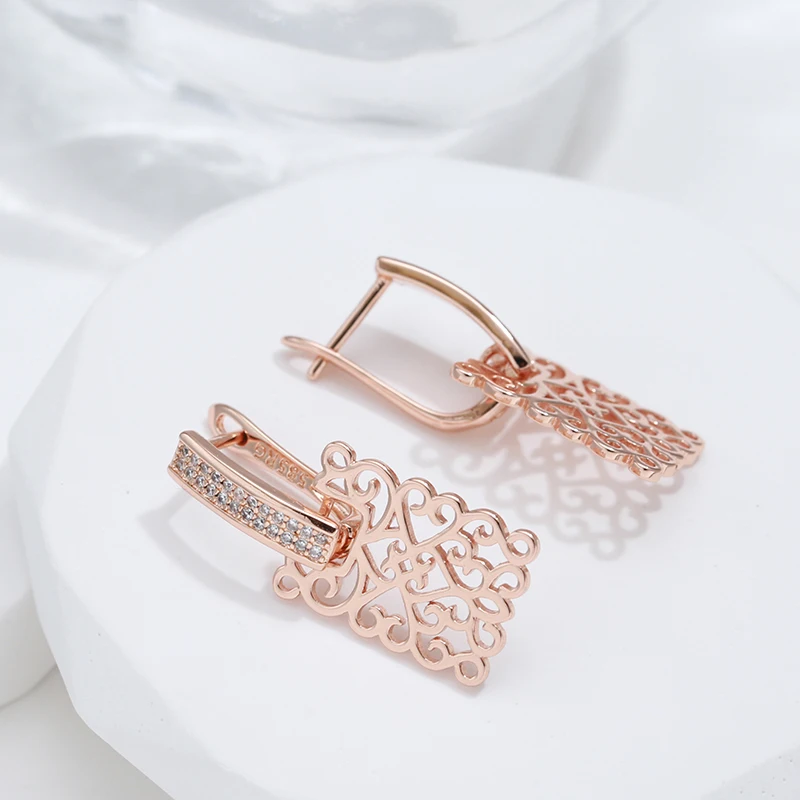 Kienl Hot 585 Rose Gold Color Square Long Earring for Women Vintage Natural Zircon Glossy Metal Drop Earring Trend Daily Jewelry
