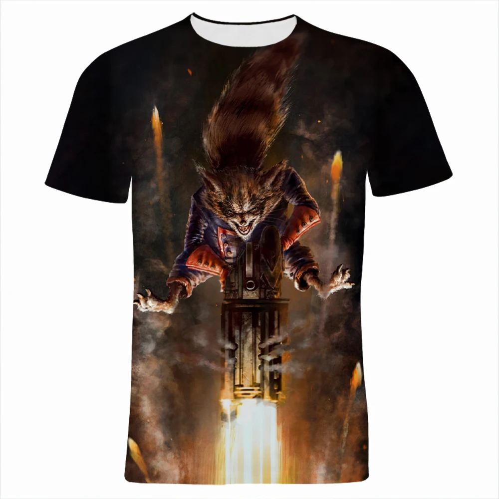 T-shirt imprimé 3D Rocket Raccoon Groot Cartoon Anime pour hommes et femmes, Streetwear, Écouteurs contractants, Mode