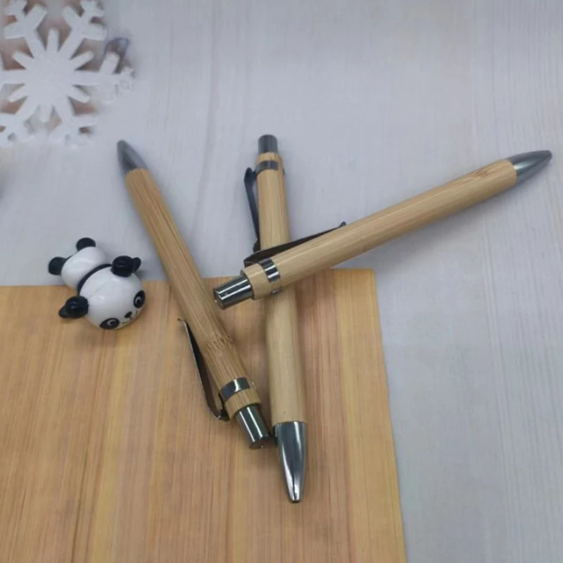 4Pcs/Set Bamboo Wood Ballpoint Pen 1.0mm Bullet Tip Blue Black Ink Signature Ball Pen Office School Wrting Stationery