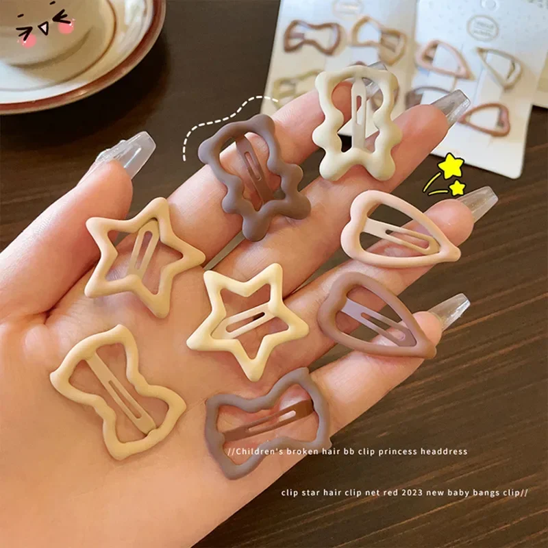 10 Pcs Frosted Simplicity Hairpins for Girls Star Oval Triangle Square Hair Clips for Kids Snap Hair Clips Hairpins Click Clack