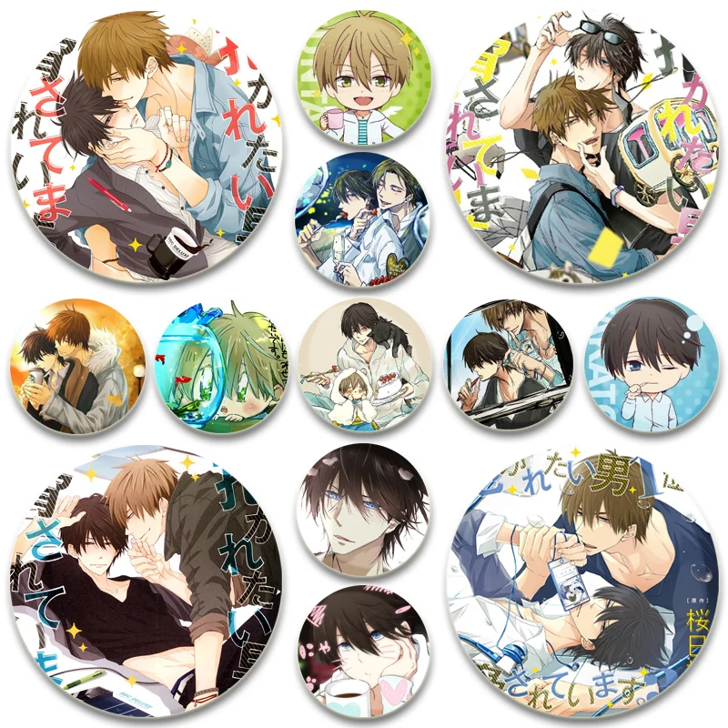 HD Print Cartoon Brooches Dakaretai Otoko 1-i Ni Odosarete Imasu TAKATO SAIJYO JYUNTA AZUMAYA Anime Badge 32/44/58mm Lapel Pins