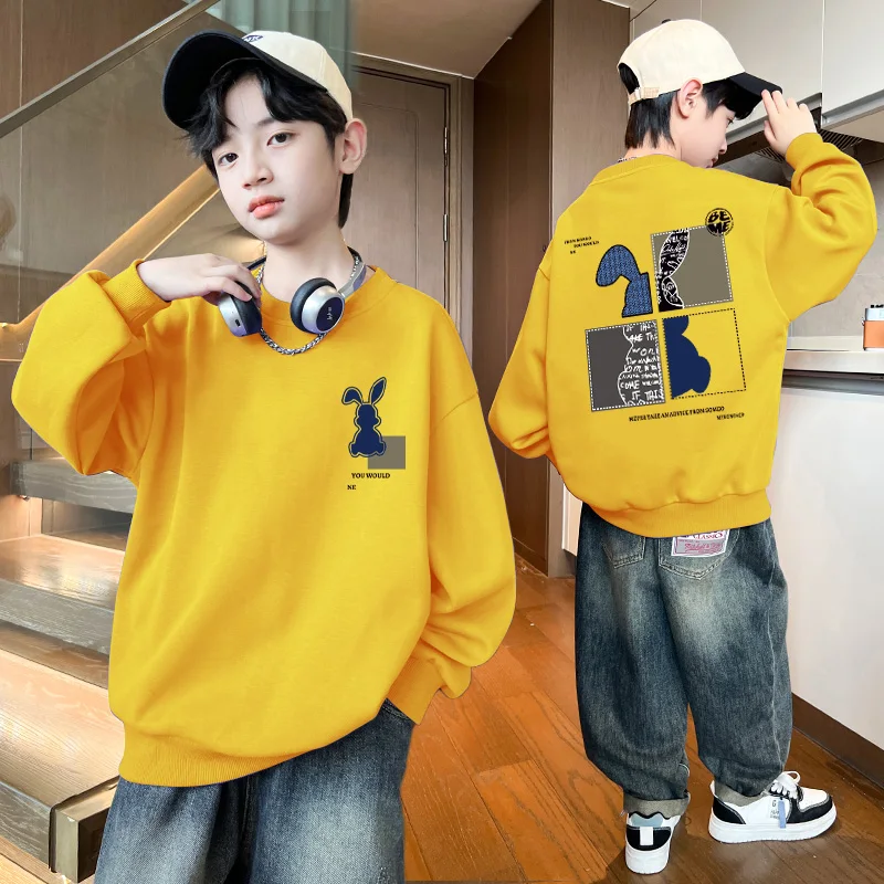 Spring & Autumn New Boys Girls Cartoon Rabbit Print Fashion Sweatshirts Children\'s O-Neck Casual Versatile Pullover Kids Clothes