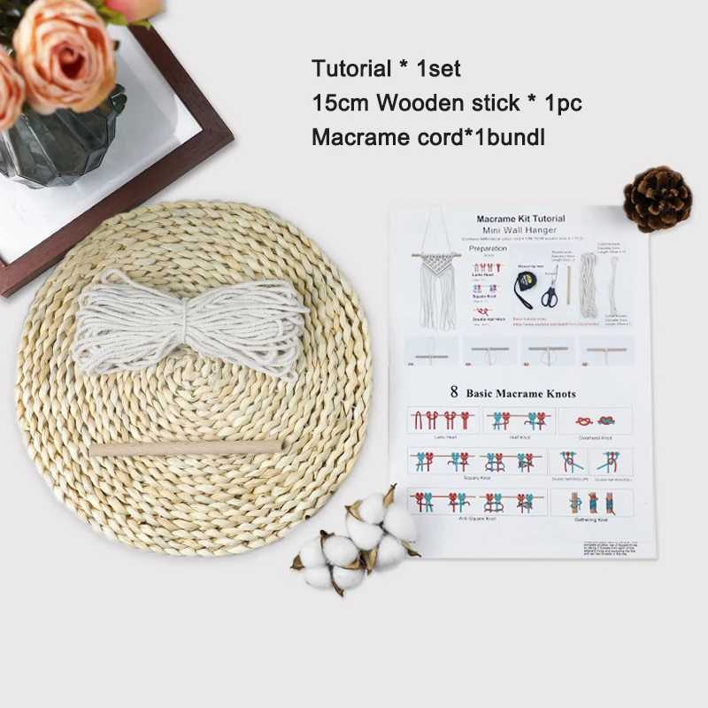 DIY macrame kit for beginners to learn knitting comes with a knitting tutorial instruction manual, MINI tapestry   knitting set