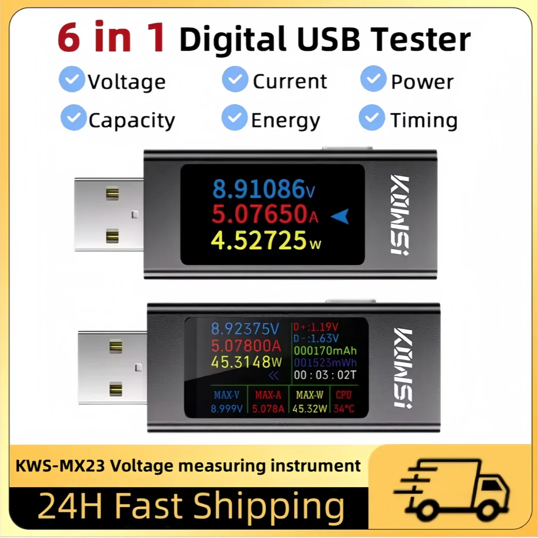 

KWS-MX23 HD 1,06-дюймовый IPS-дисплей Многофункциональный USB-тестер Амперметр напряжения Измеритель мощности DC 4-30 В 0-8A USB-тестер Мультиметр