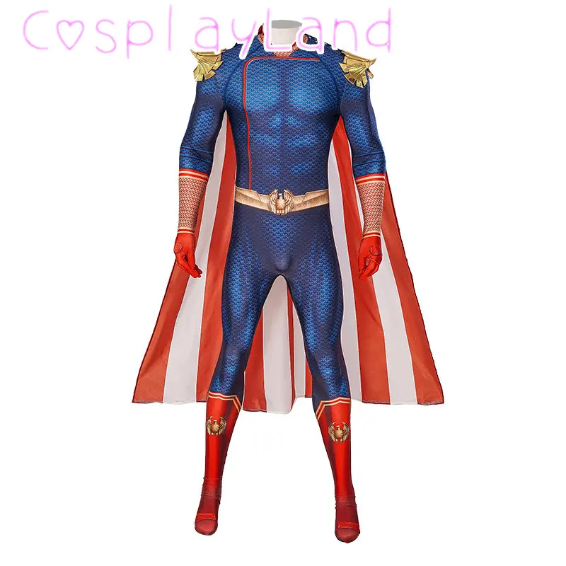 De Jongens Cosplay Homelander Jumpsuit Halloween Carnaval Tv Superheld Kostuum Printing Fancy Spandex Bodysuit Cape Mantel