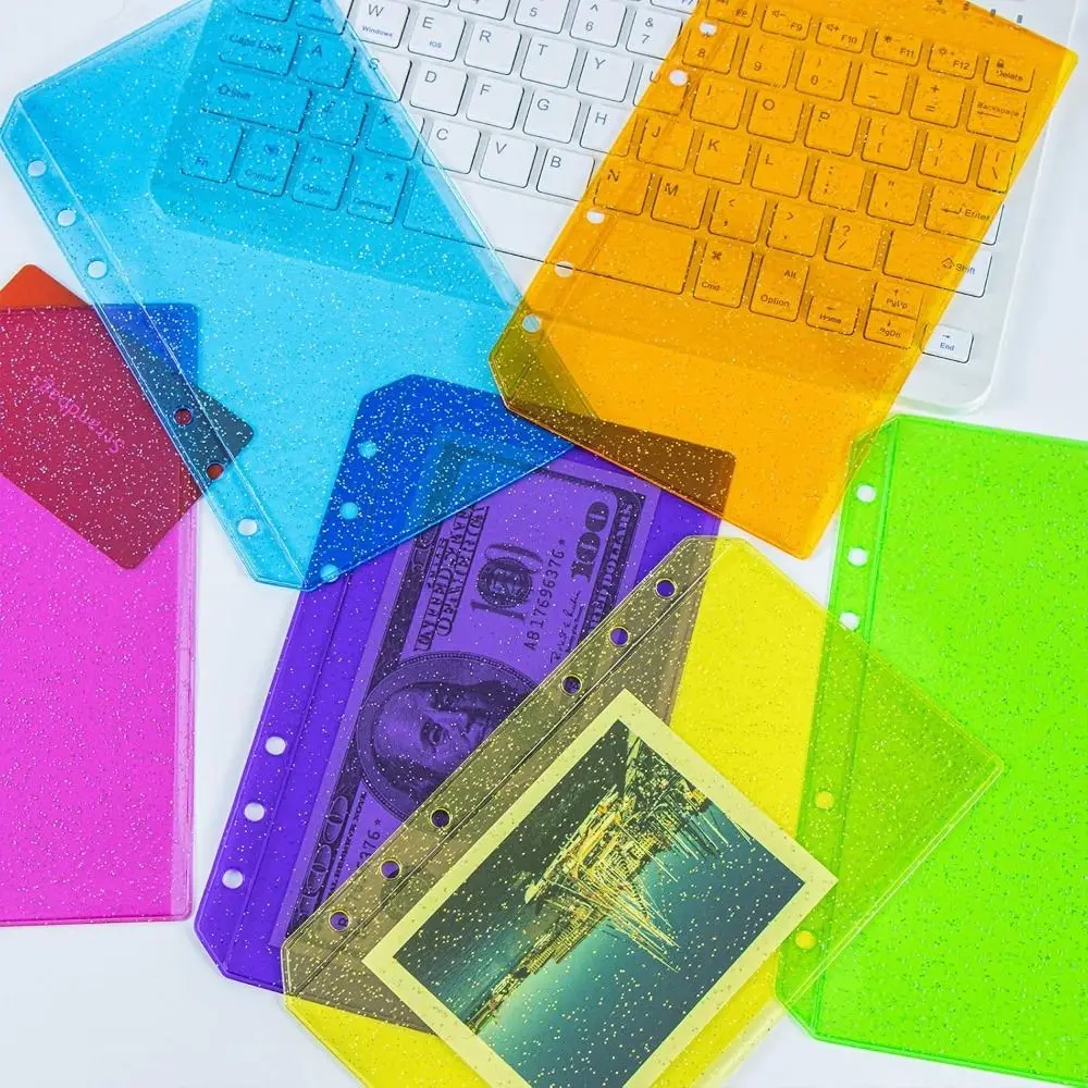 Flat Design PVC Binder Pockets A6 6-Hole Document Filing Bag Clear Waterproof Document Folders Sticker Organizer