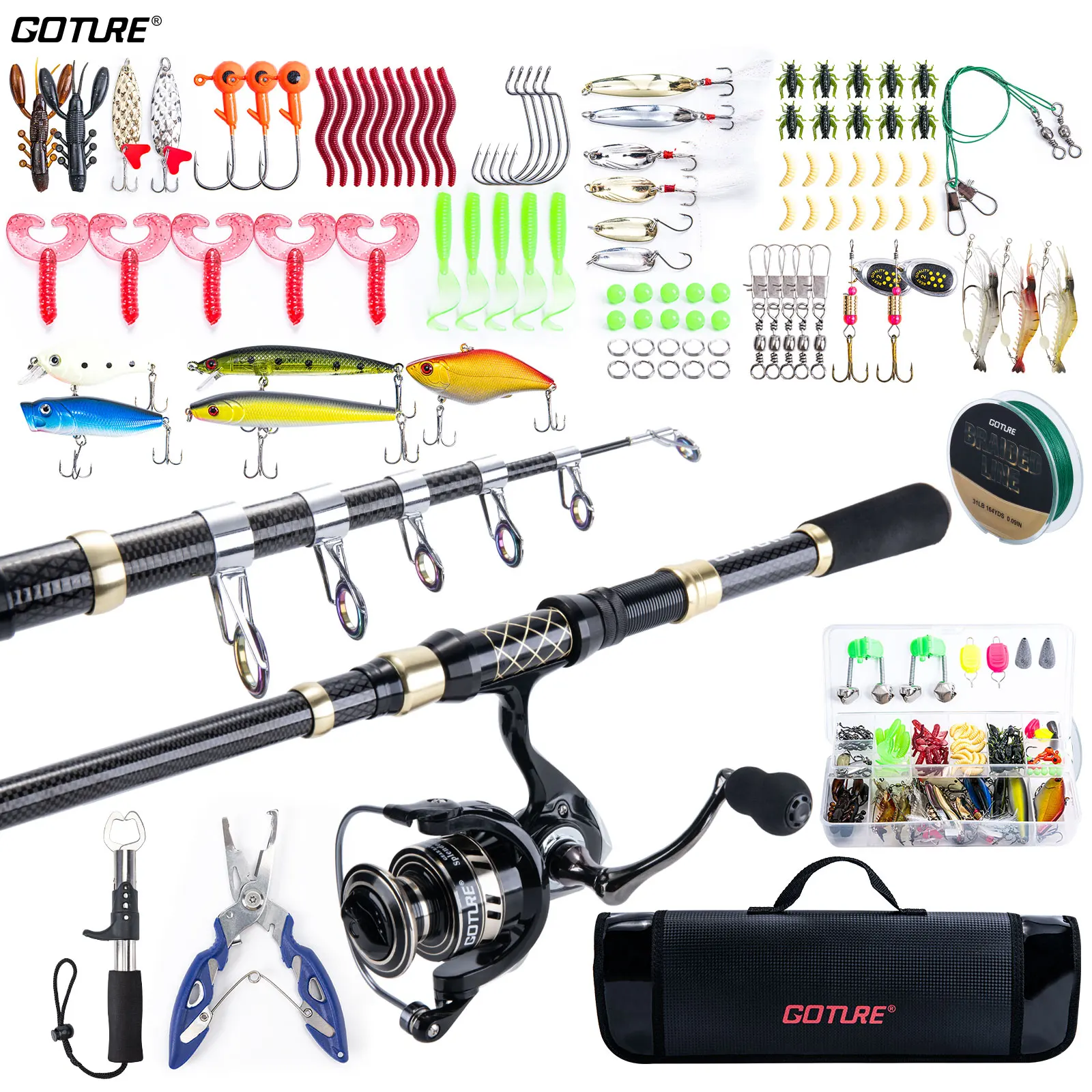 goture-18-メートル-21-メートル-24-メートル-27-メートル伸縮式釣竿セットとスピニング釣りリールホイール淡水海水釣具用