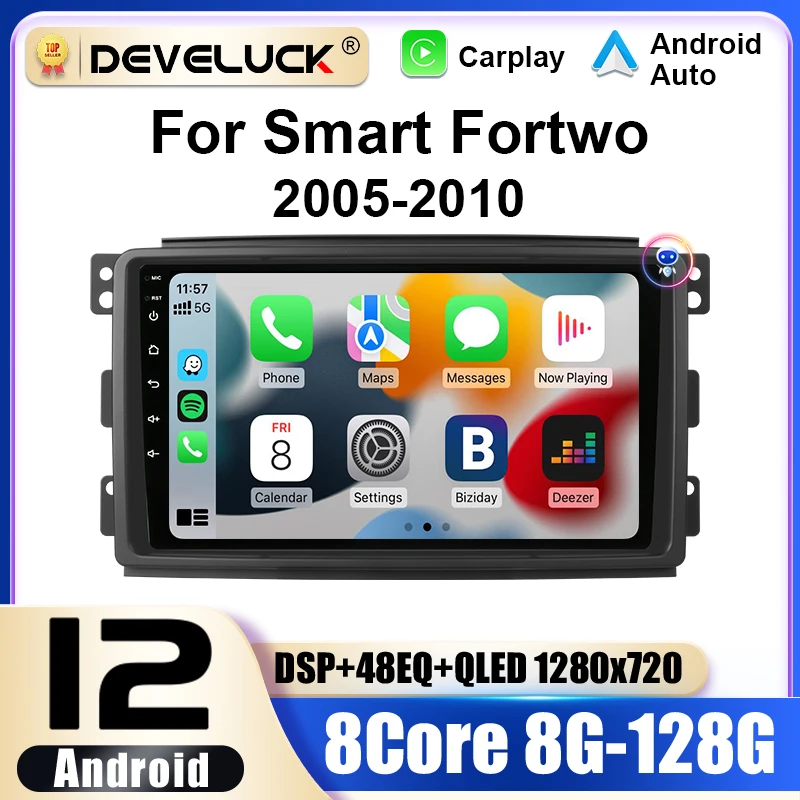 2 Din Android 12 Car Radio For Smart Fortwo 451 2005 - 2010 Multimedia Video Player GPS 4G Carplay Auto Stereo RDS IPS Head Unit