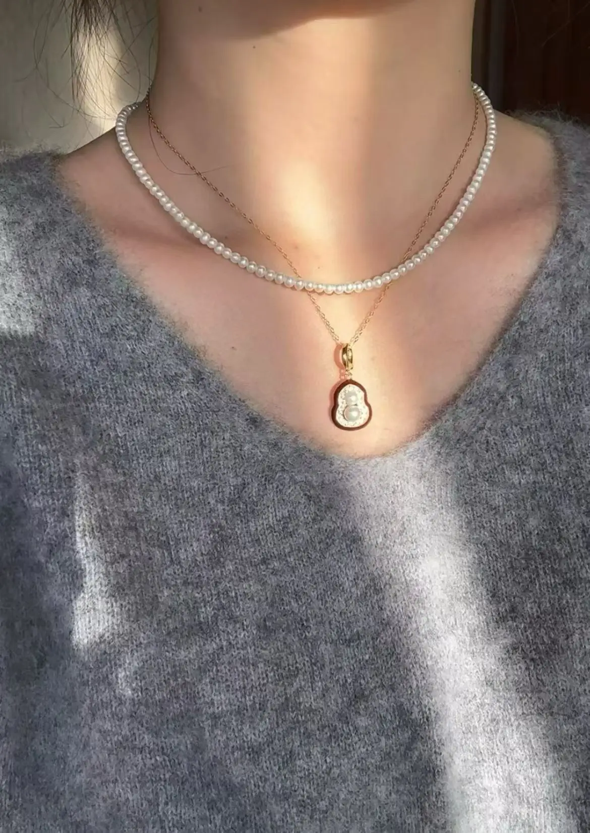 Certificate Waterproof 14K Gold Filled Freshwater Pearl Jewelry Set Lucky Red Gourd Ear Stud/Ring/Pendant Necklace Chinese Style
