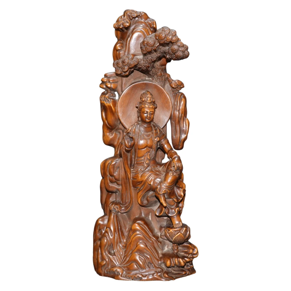 Bois chinois Sculpture bois sculpté kwan Yin Guanyin Sculpture Figurine Oriental Lotus bouddhiste Bodhisattva Compassion Zen paix